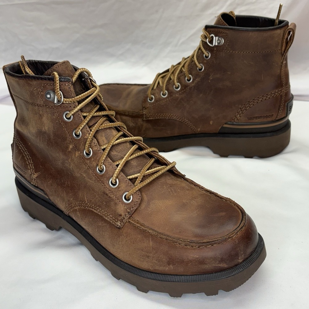 Sorel Caribou Moc Toe Leather Outdoor Hiker Boots Size 9 Brown 6" Waterproof